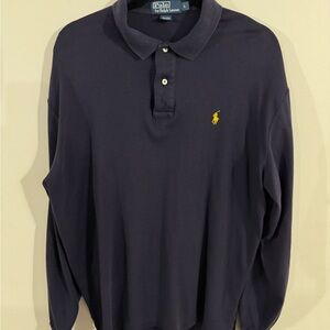 Ralph Lauren Men's Dark Blue Polo Shirt with Yellow Logo